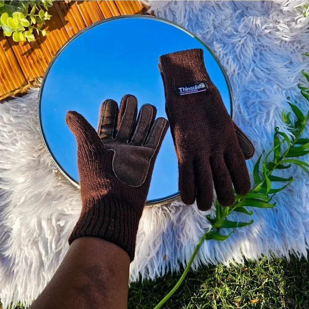 Thinsulate Thermal Brown Insulated Acrylic Blend Suede Lether Detail Unisex Glov